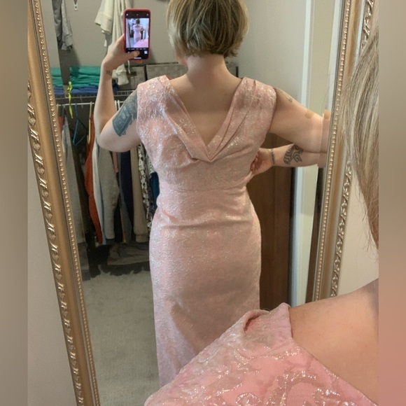 1960s Vintage Dress Pastel Pink Iridescent Jacquard Fabric Floral Design (SZ 6) - Picture 17 of 17